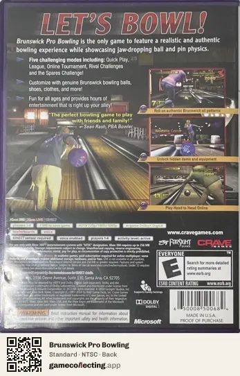 Brunswick Pro Bowling Xbox 360, NTSC box back