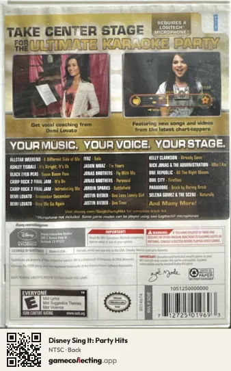 Disney Sing It: Party Hits Nintendo Wii, NTSC box back
