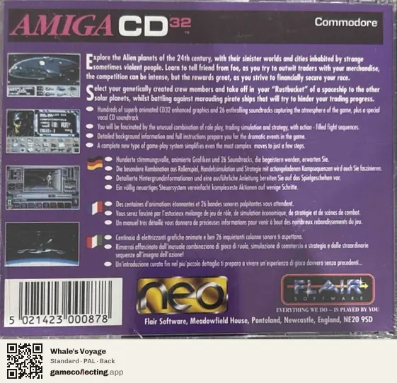 Whale's Voyage Amiga CD32, PAL box back