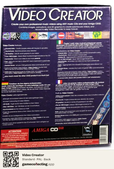 Video Creator Amiga CD32, PAL box back