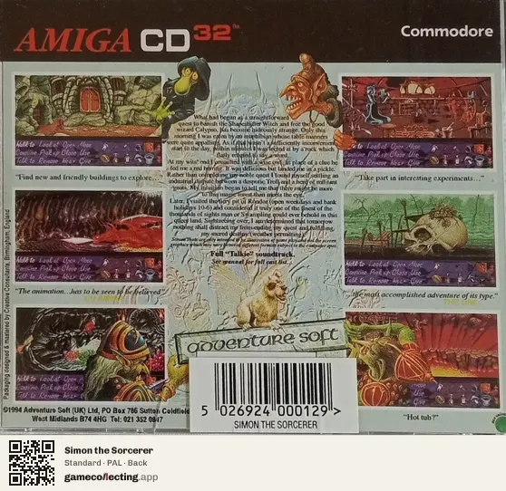 Simon the Sorcerer Amiga CD32, PAL box back