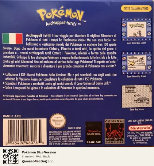 Pokémon Blue Version Game Boy, PAL box back