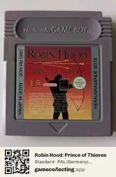 Robin Hood: Prince of Thieves Game Boy, PAL cartridge label