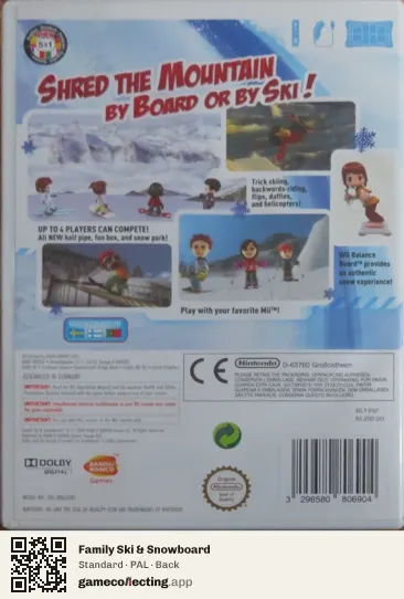 Family Ski & Snowboard Nintendo Wii, PAL box back