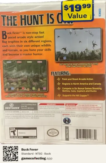 Buck Fever Nintendo Wii, NTSC box back