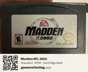 Madden NFL 2002 Game Boy Advance, NTSC cartridge label