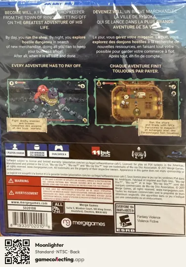 Moonlighter PlayStation 4, NTSC box back
