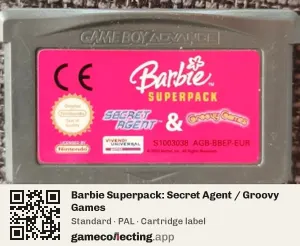 Barbie Superpack: Secret Agent / Groovy Games Game Boy Advance, PAL cartridge label