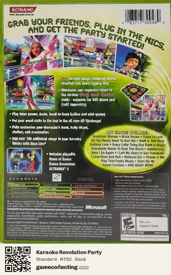 Karaoke Revolution Party Xbox, NTSC box back