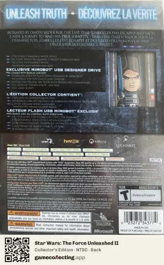 Star Wars: The Force Unleashed II Xbox 360, NTSC box back