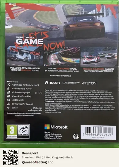 Rennsport Xbox Series X, United Kingdom box back