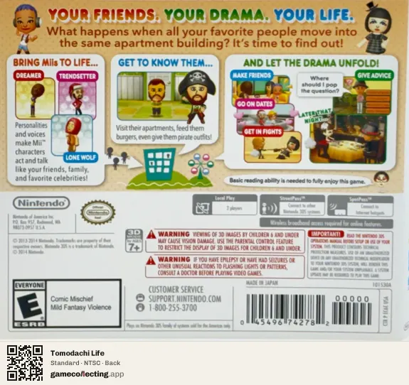 Tomodachi Life Nintendo 3DS, NTSC box back