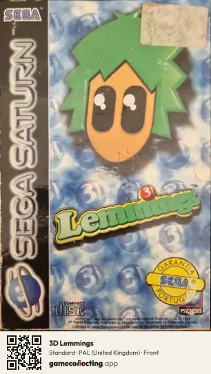 3D Lemmings Sega Saturn, United Kingdom box front