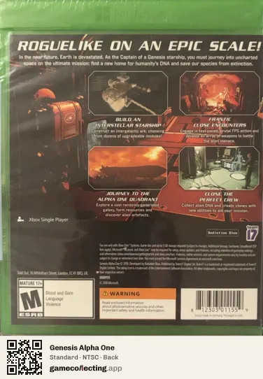 Genesis Alpha One Xbox One, NTSC box back