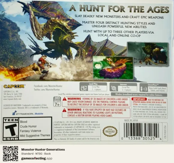Monster Hunter Generations Nintendo 3DS, NTSC box back