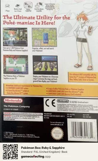 Pokémon Box: Ruby & Sapphire Nintendo GameCube, United Kingdom box back