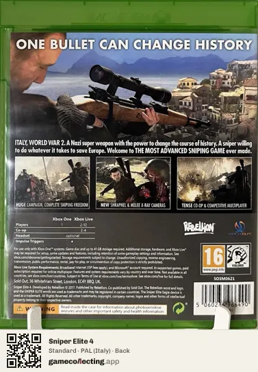 Sniper Elite 4 Xbox One, Italy box back