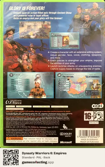 Dynasty Warriors 6: Empires Xbox 360, PAL box back