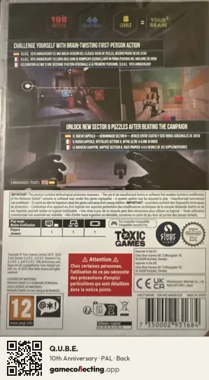 Q.U.B.E. Nintendo Switch, PAL box back