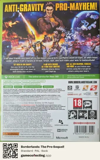 Borderlands: The Pre-Sequel! Xbox 360, PAL box back