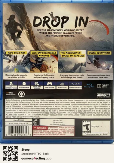 Steep PlayStation 4, NTSC box back