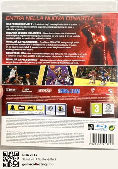 NBA 2K13 PlayStation 3, Italy box back