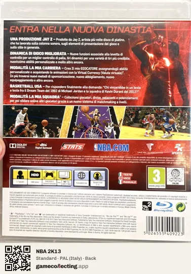 NBA 2K13 PlayStation 3, Italy box back