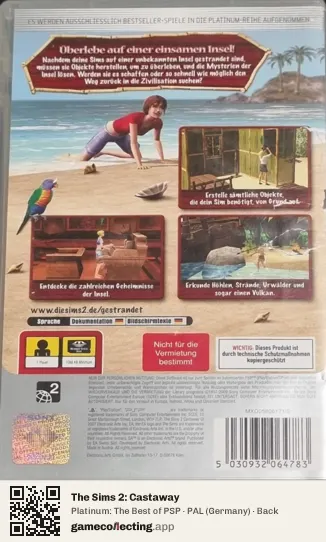The Sims 2: Castaway PlayStation Portable, Germany box back
