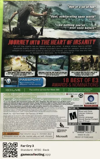 Far Cry 3 Xbox 360, NTSC box back