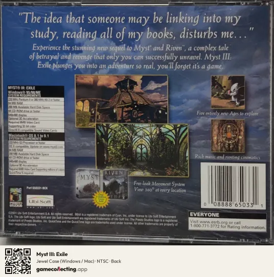 Myst III: Exile Computer, NTSC box back