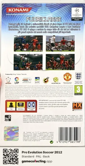 Pro Evolution Soccer 2012 PlayStation Portable, PAL box back