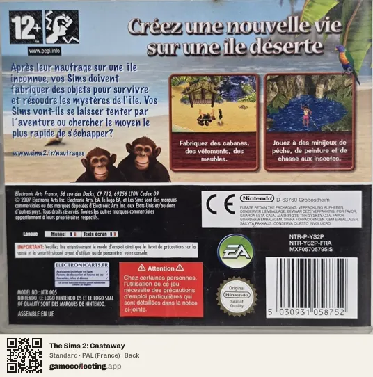 The Sims 2: Castaway Nintendo DS, France box back