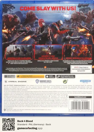 Back 4 Blood PlayStation 5, Germany box back