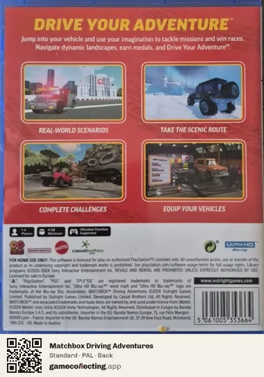 Matchbox Driving Adventures PlayStation 5, PAL box back