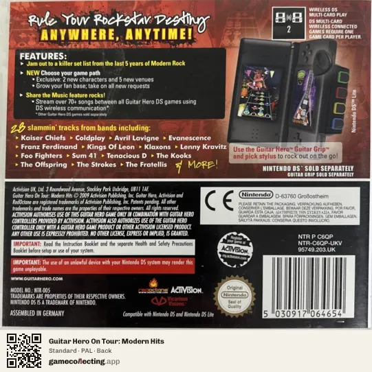 Guitar Hero On Tour: Modern Hits Nintendo DS, PAL box back