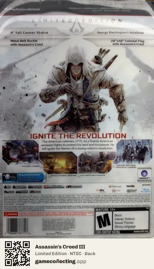 Assassin's Creed III PlayStation 3, NTSC box back