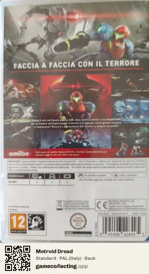 Metroid Dread Nintendo Switch, Italy box back
