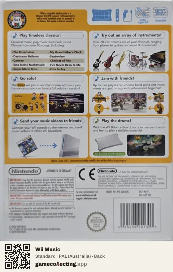 Wii Music Nintendo Wii, Australia box back