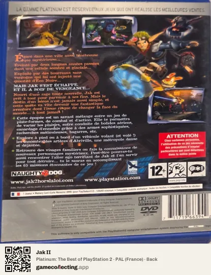 Jak II PlayStation 2, France box back