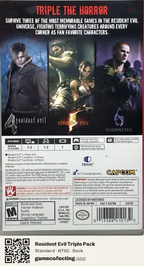 Resident Evil Triple Pack Nintendo Switch, NTSC box back