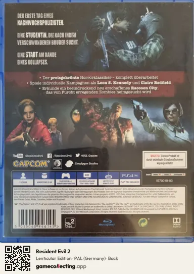 Resident Evil 2 PlayStation 4, Germany box back