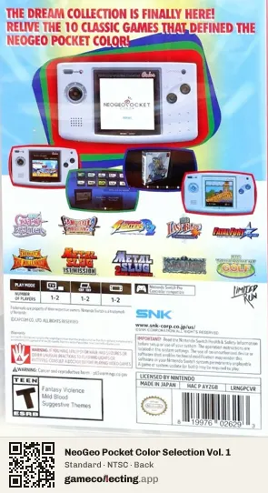 NeoGeo Pocket Color Selection Vol. 1 Nintendo Switch, NTSC box back