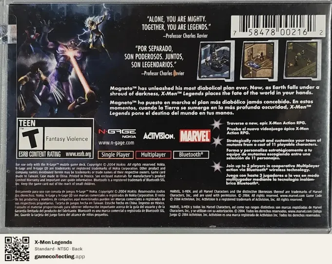 X-Men Legends Nokia N-Gage, NTSC box back