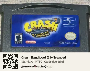 Crash Bandicoot 2: N-Tranced Game Boy Advance, NTSC cartridge label