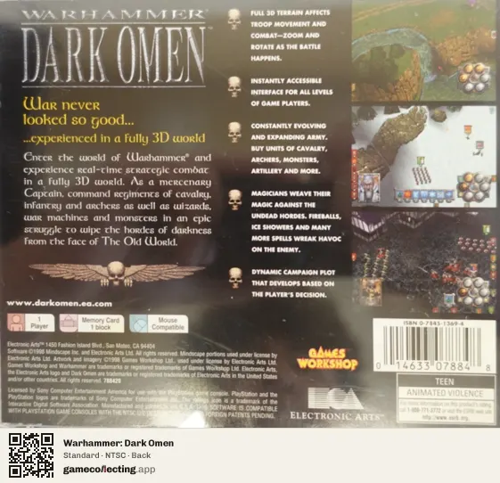 Warhammer: Dark Omen PlayStation, NTSC box back