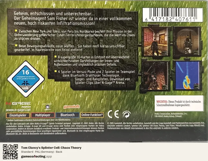 Tom Clancy's Splinter Cell: Chaos Theory Nokia N-Gage, Germany box back