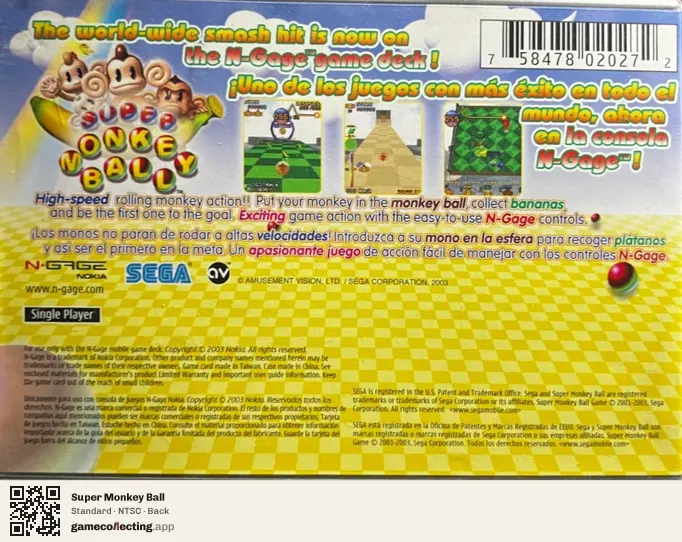 Super Monkey Ball Nokia N-Gage, NTSC box back
