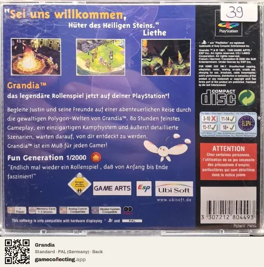 Grandia PlayStation, Germany box back