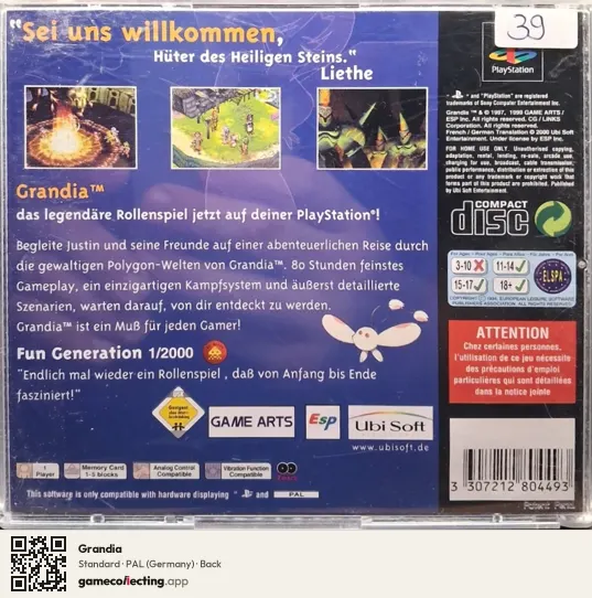 Grandia PlayStation, Germany box back