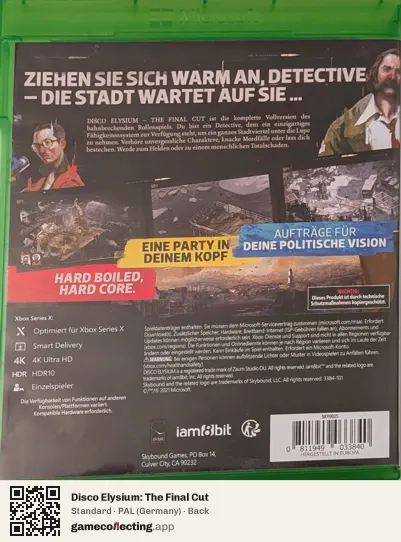 Disco Elysium: The Final Cut Xbox Series X, Germany box back